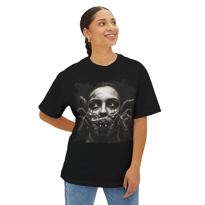 Eerie Spider Graphic Unisex Boxy Tee, Creepy Shirt for Halloween, Casual Wear, Street Fashion, Unique Gift for Spooky Season