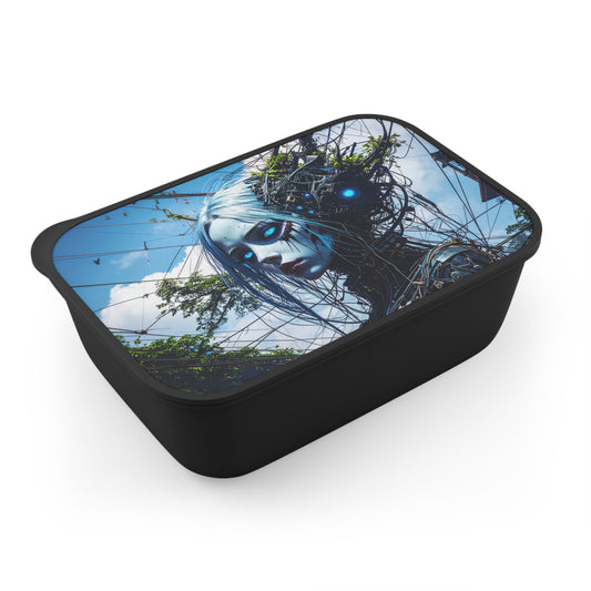 Futuristic Lunch Box with Utensils, Eco-Friendly Meal Prep Container, Perfect for Lunch, Gifts for Tech Lovers, Reusable Food Storage