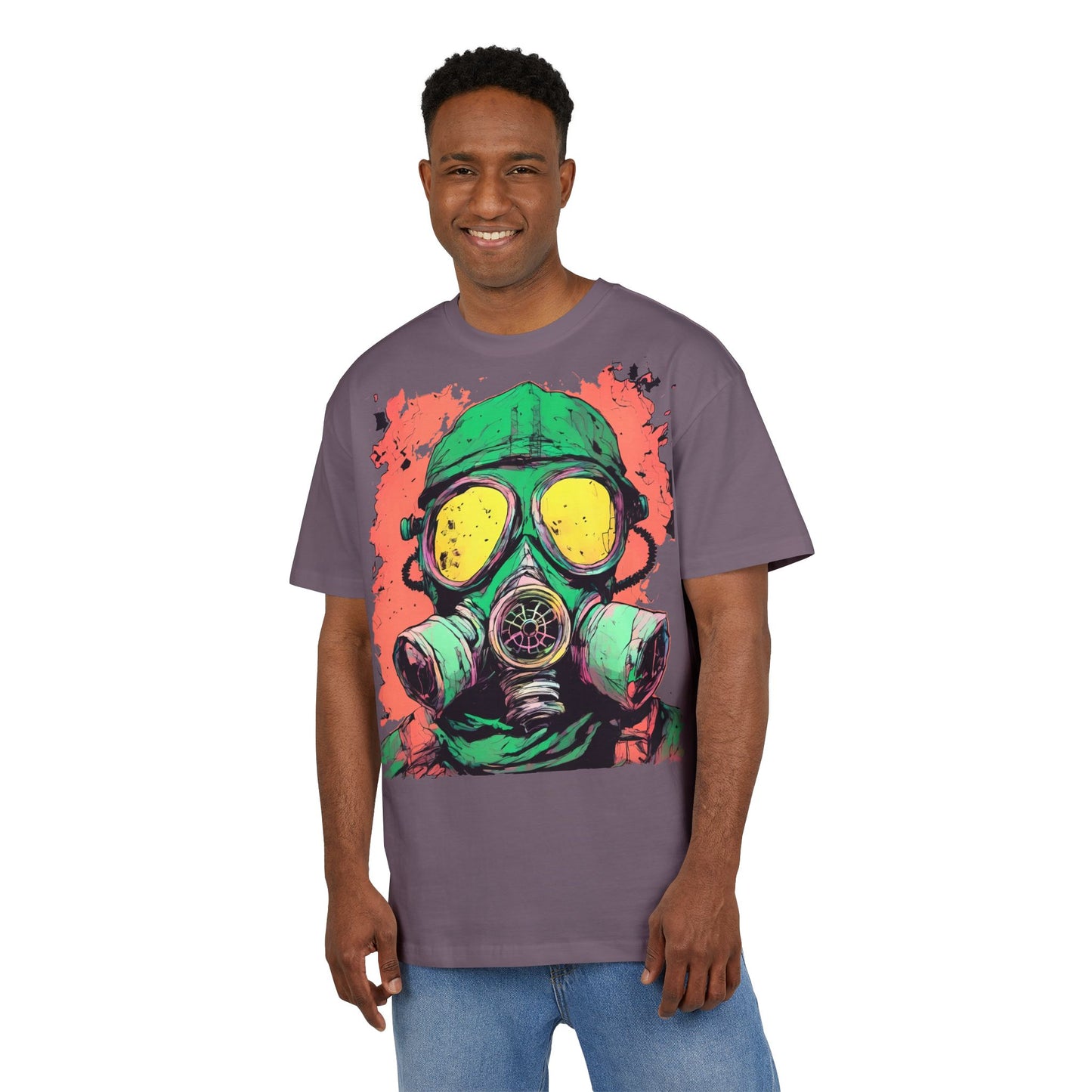Retro Gas Mask Unisex Heavy Oversize Tee, Streetwear T-Shirt, Unique Graphic Tee, Festival Fashion, Cool Casual Wear