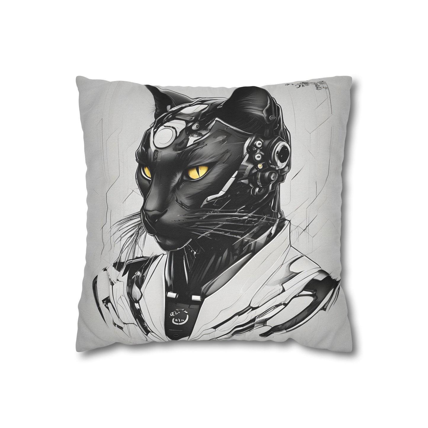 Square Pillowcase with Edgy Futuristic Cat Design