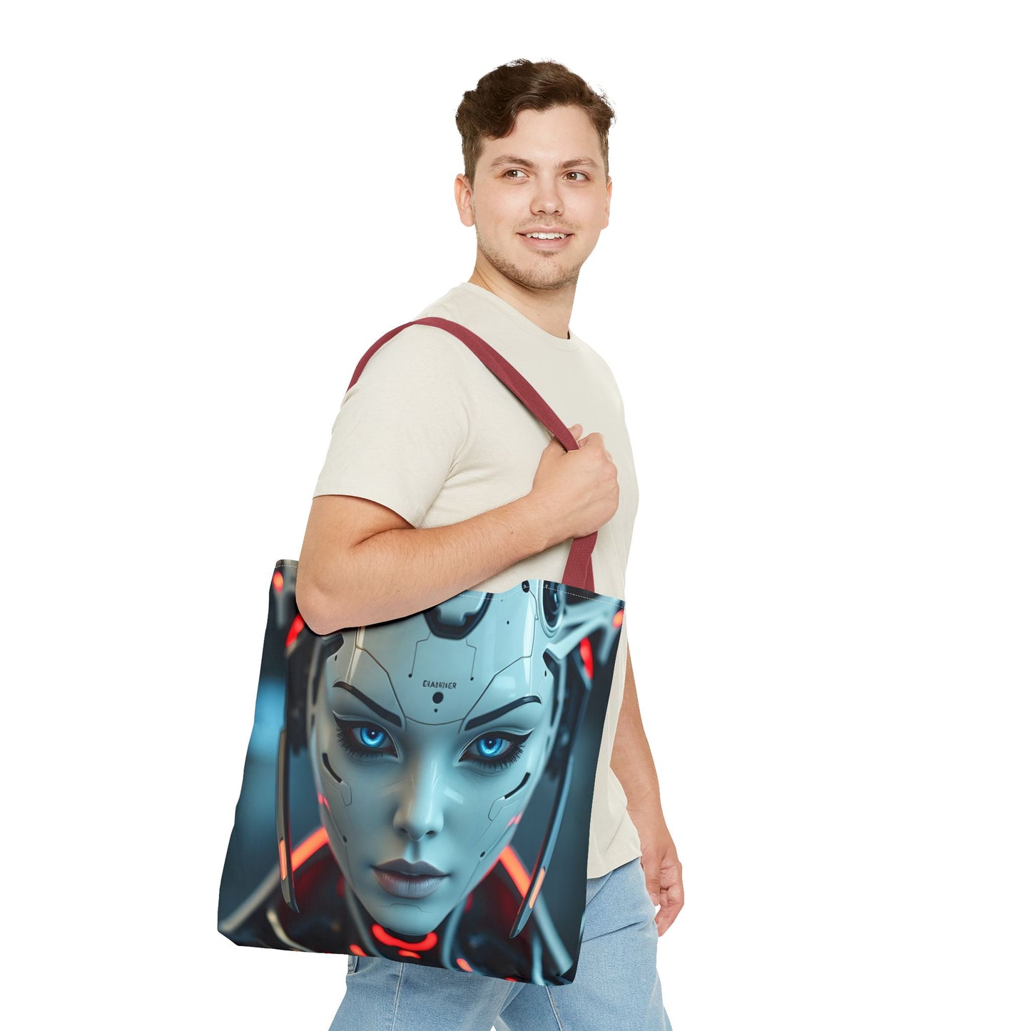 Futuristic Robot Tote Bag | Cyberpunk Style, Eco-Friendly Carryall, Gift for Tech Lovers, Computer Bag, Fashion Statement