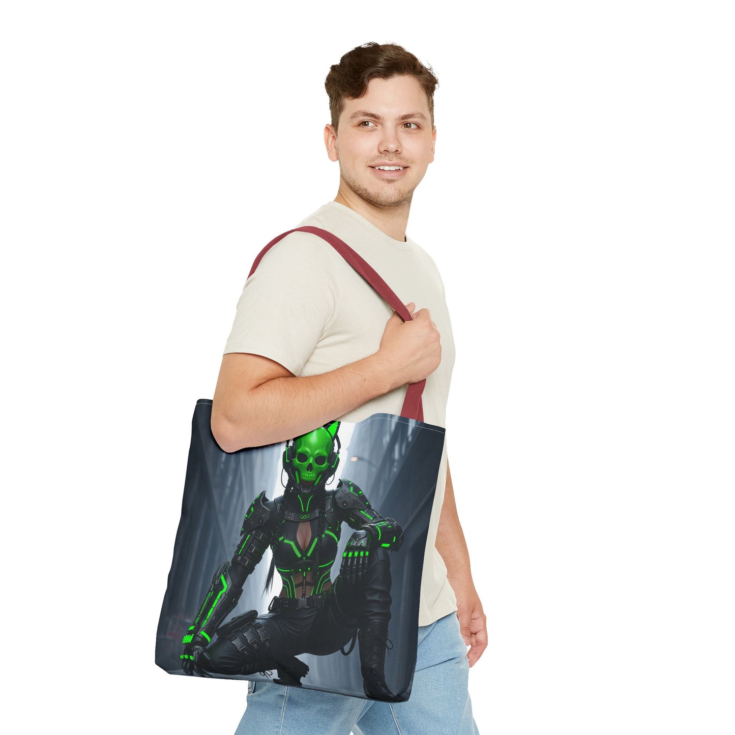 Futuristic Skull Tote Bag - Stylish Eco-Friendly Shopping Bag, Perfect for Casual Outings, Gifts, and Everyday Use