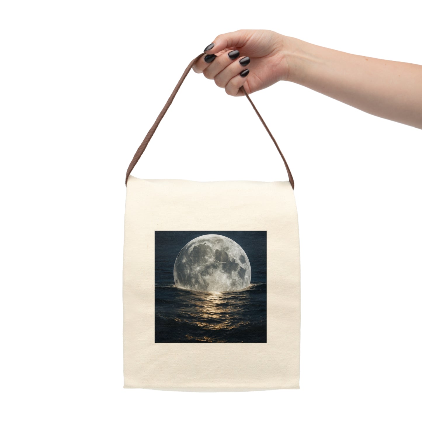 Canvas Lunch Bag with Moonlit Design | Eco-Friendly Tote for Adults, Kids' Picnic Bag, Gift Idea for Birthdays