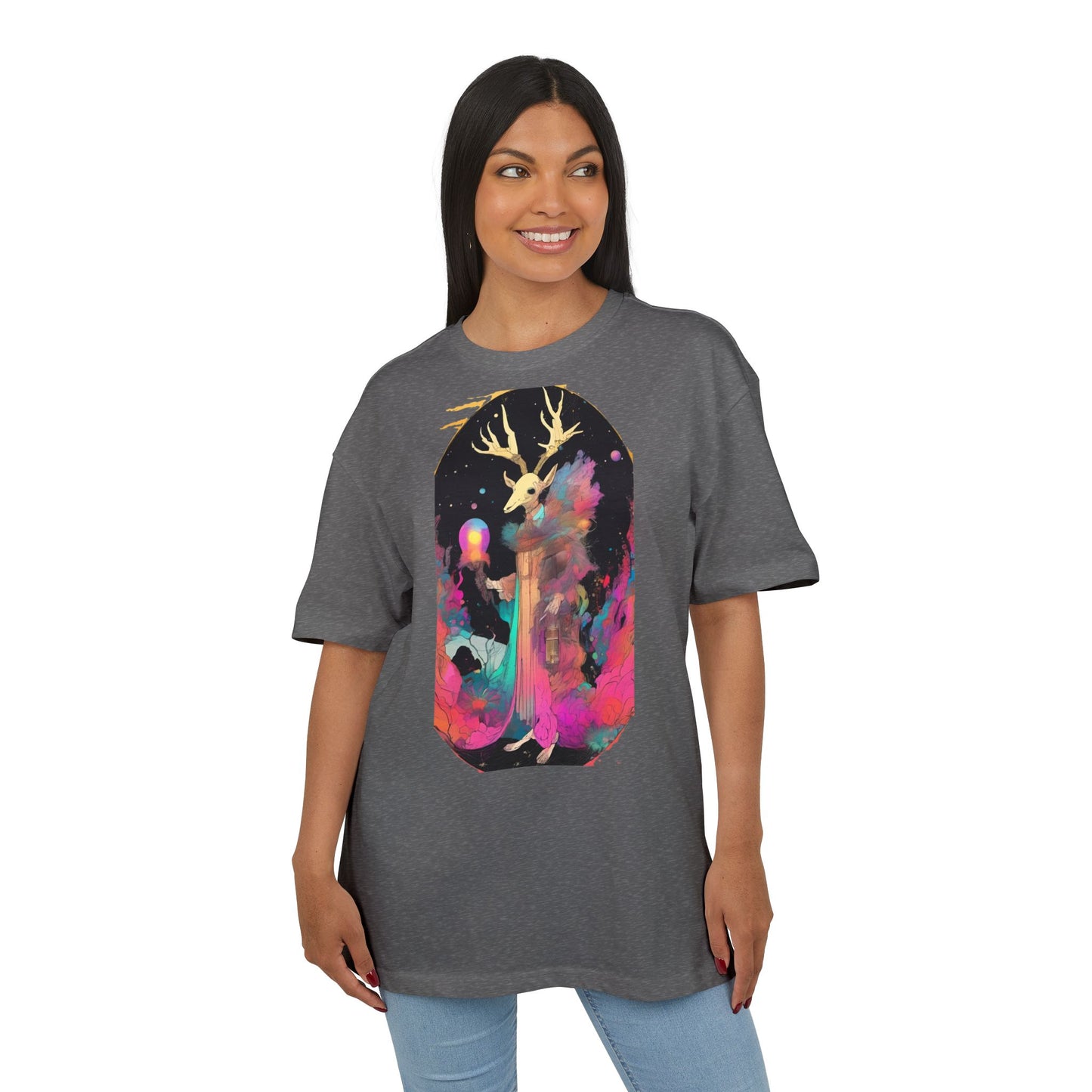 Cosmic Stag Unisex Oversize Tee | Bohemian Vibe T-Shirt, Fantasy Apparel, Unique Gift, Art-Inspired Fashion, Summer Style