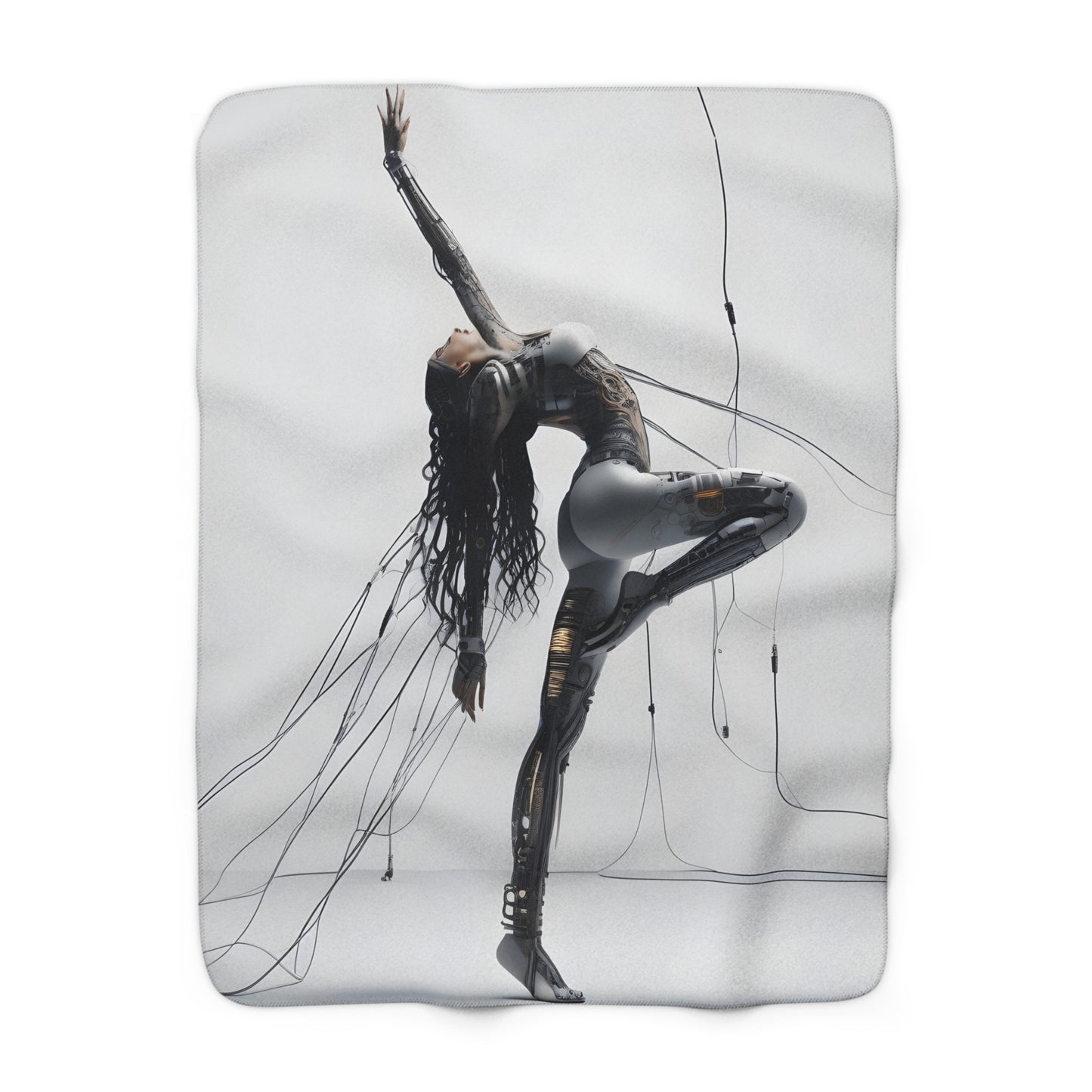Sherpa Fleece Blanket with Futuristic Cyber Design