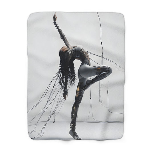 Sherpa Fleece Blanket with Futuristic Cyber Design