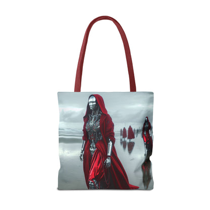 Futuristic Red Hooded Tote Bag, Eco-Friendly Shopping Tote, Stylish Reusable Bag, Perfect for Gifts, Fashion Statement