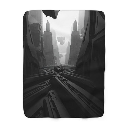 Futuristic Sherpa Fleece Blanket - Cozy Throw for Sci-Fi Lovers
