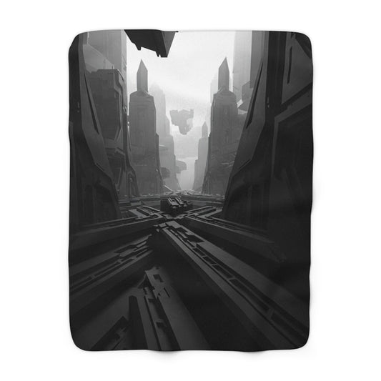 Futuristic Sherpa Fleece Blanket - Cozy Throw for Sci-Fi Lovers