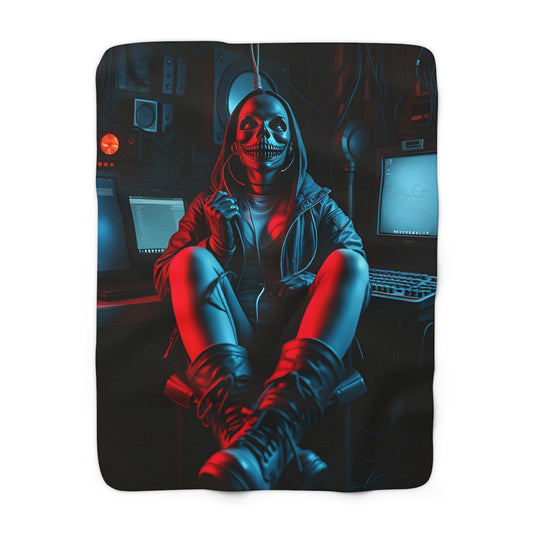 Cyberpunk Sherpa Fleece Blanket - Cozy Design for Gaming Lovers