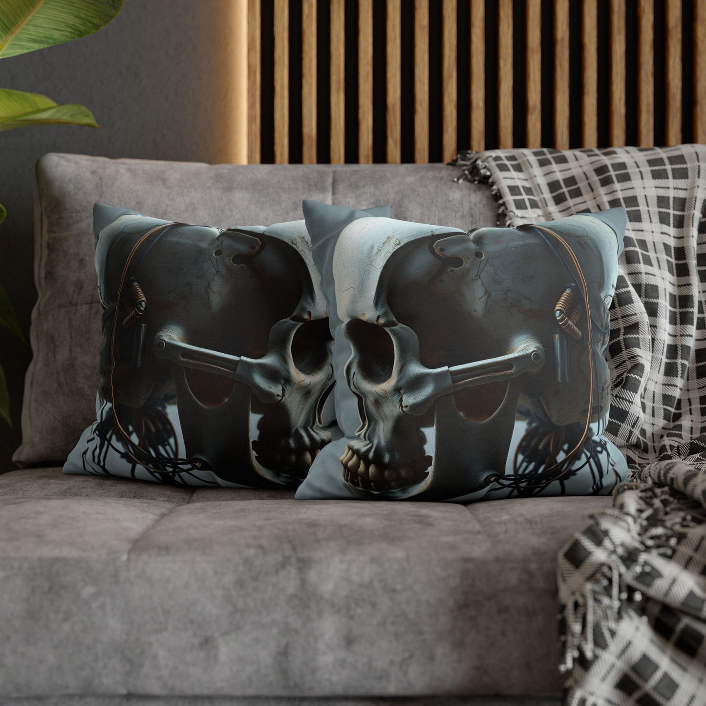 Square Pillowcase Futuristic Edge Skull Design Pillowcase