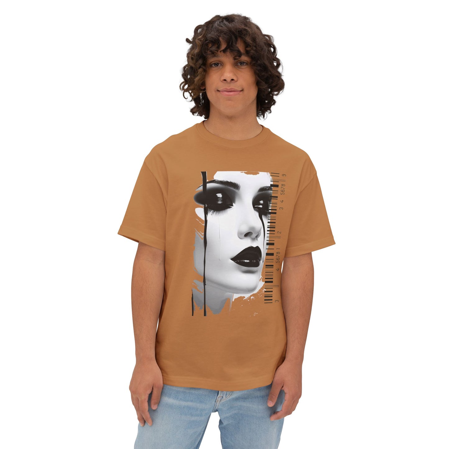 Chic Art Print Boxy Tee, Oversized Graphic T-Shirt, Fashionable Streetwear Top, Unique Women’s Cotton Tee, Casual Everyday Wear