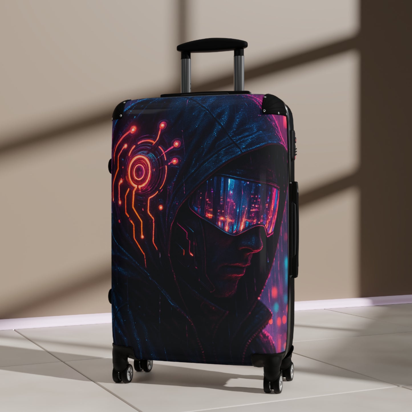 Futuristic Suitcase with Cyberpunk Design | Travel Luggage, Geek Gift, Stylish Bag, Unique Carry-On, Adventure Accessories