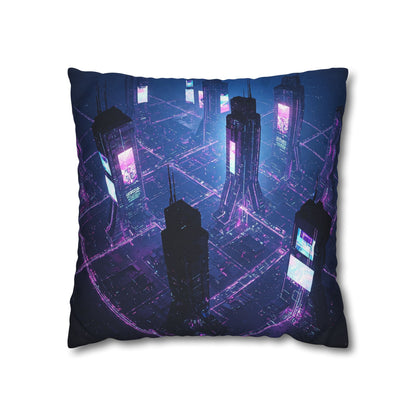 Futuristic Cityscape Pillowcase, Home Decor, Throw Pillow Cover, Gift for Gamers, Cyberpunk Vibe, Modern Bedroom Accent