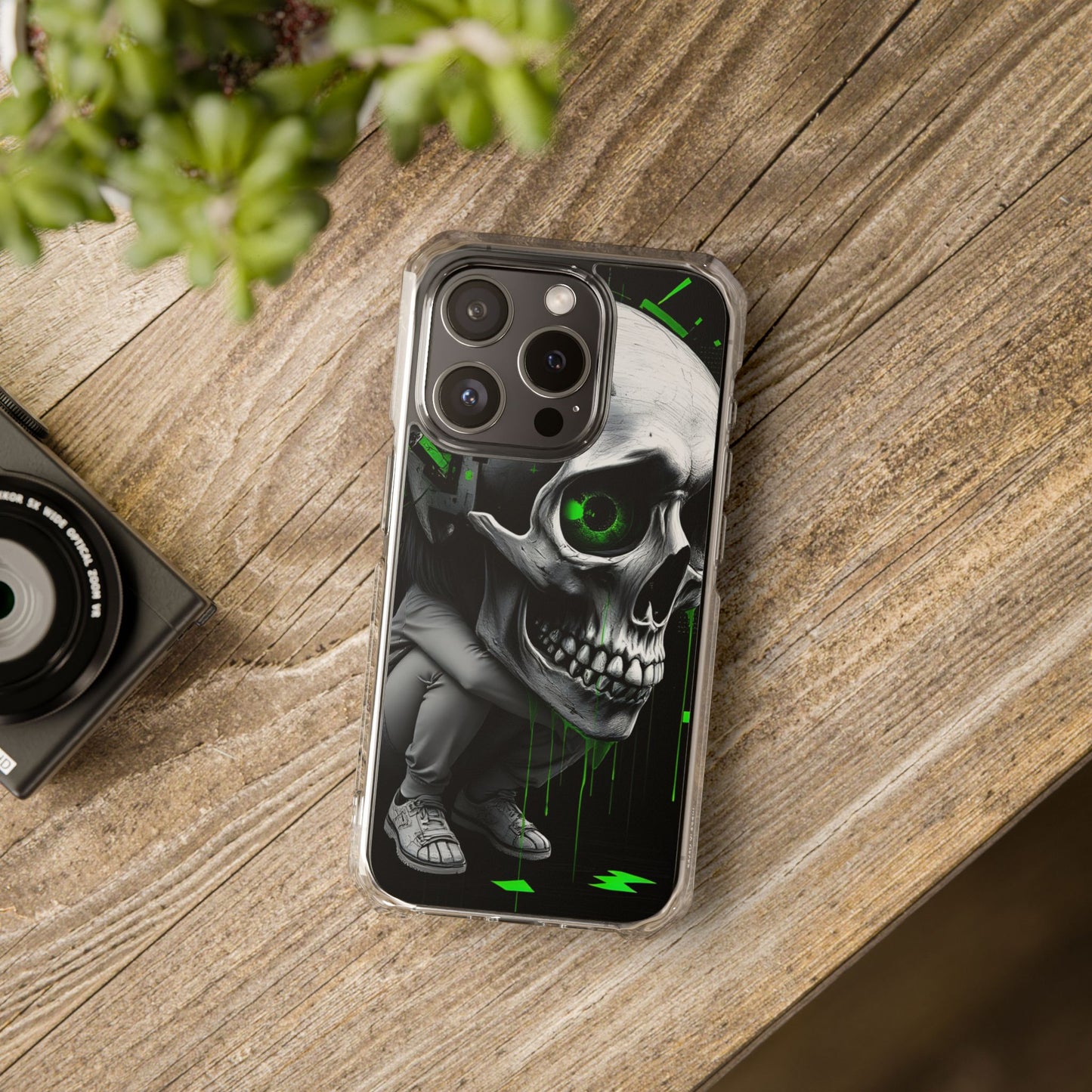 Edgy Skull Phone Case - Magnetic Clear Impact Cases, Unique Phone Cover, Goth Accessory, Halloween Gift, Stylish Tech Protection