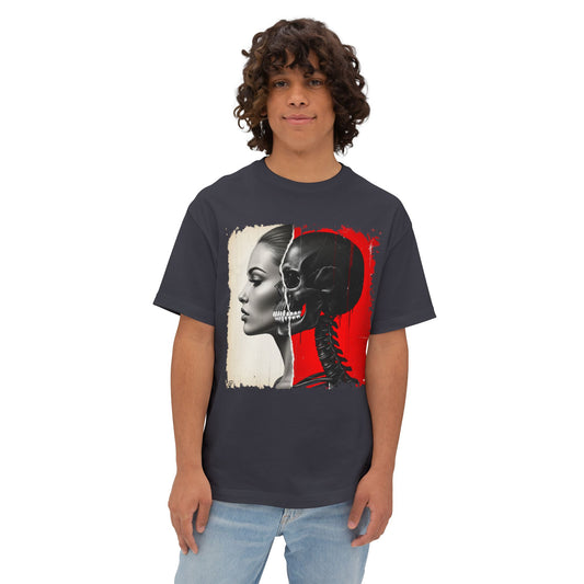 Artistic Unisex Oversized Tee - Skeleton & Profile Design, Graphic Tee for Casual Style, Unique Gift for Art Lovers, Streetwear