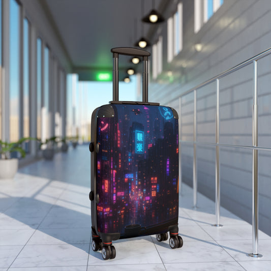 Urban Nightscape Luggage - Stylish Travel Suitcase, Neon City Design, Perfect for Adventurers, Travelers, Gifts for Explorers