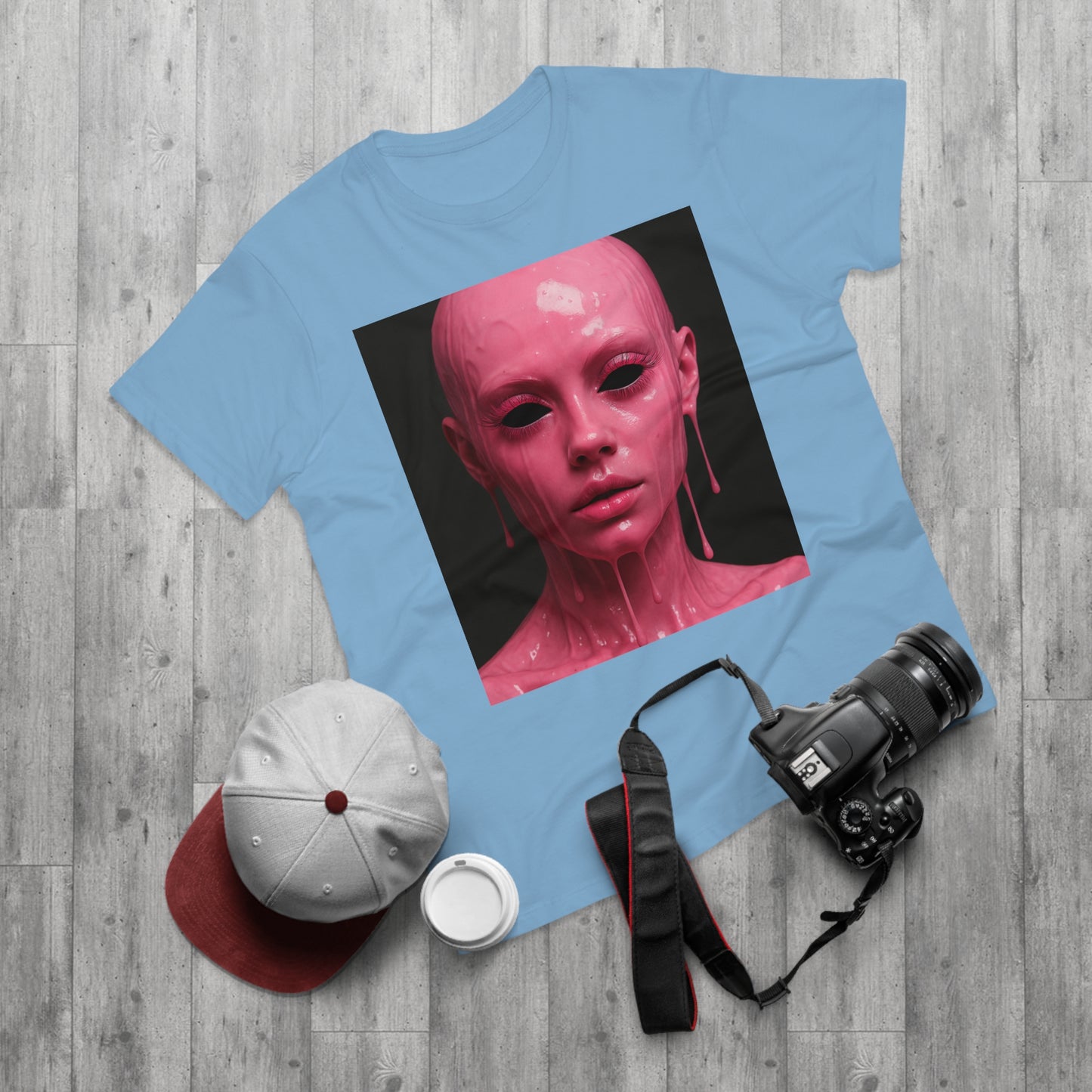 Artistic Pink Melting Face T-Shirt - Trendy Graphic Tee, Unique Gift, Statement Apparel, Festival Wear, Occasional Fashion, Street Style