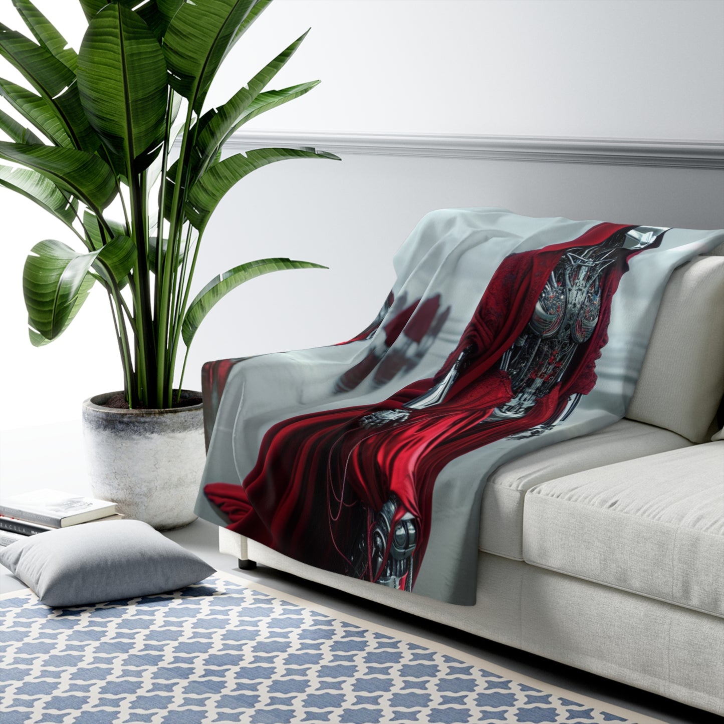 Futuristic Robotic Sherpa Fleece Blanket - Cozy Art for Home Decor