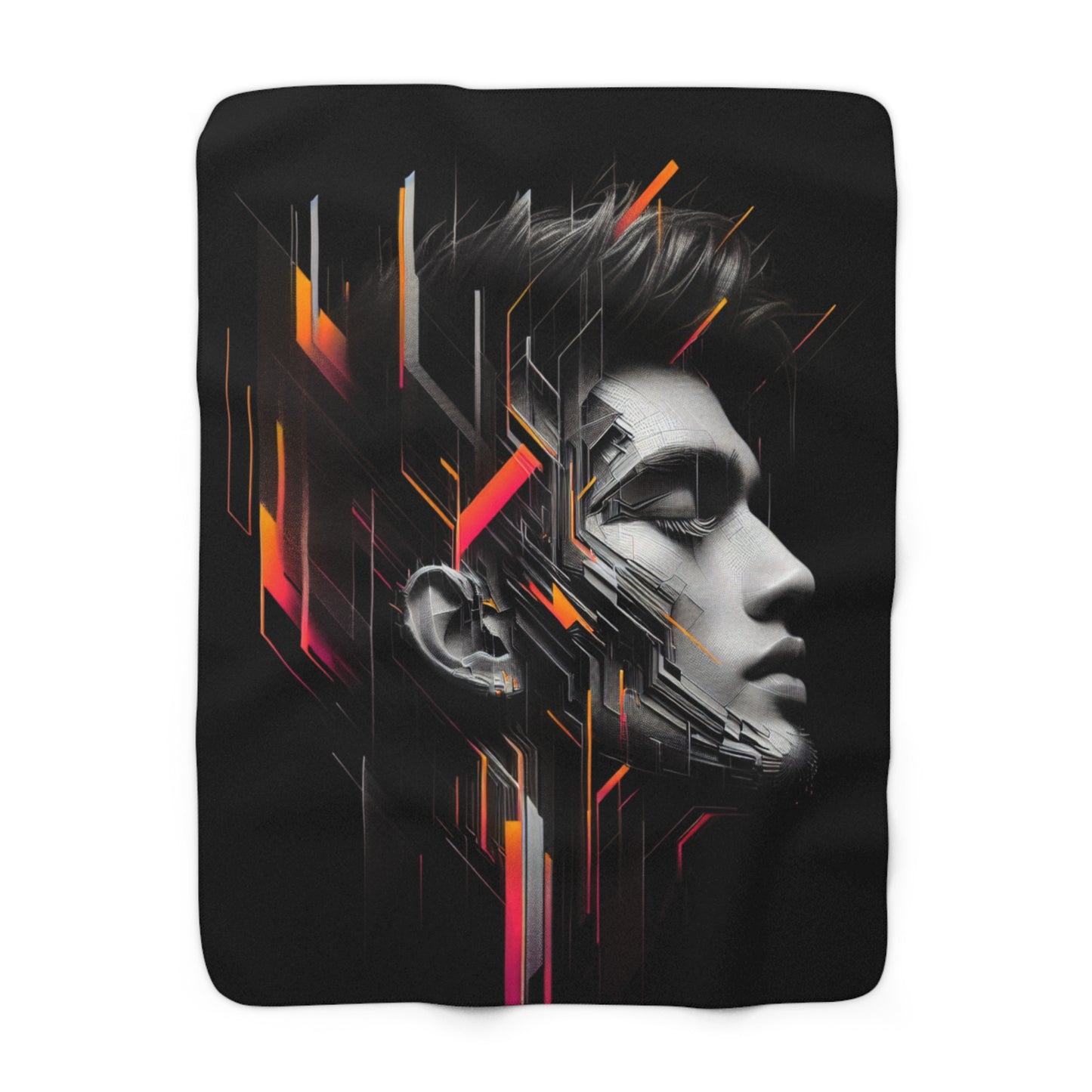Modern Sherpa Fleece Blanket - Abstract Portrait Design for Cozy Home Decor