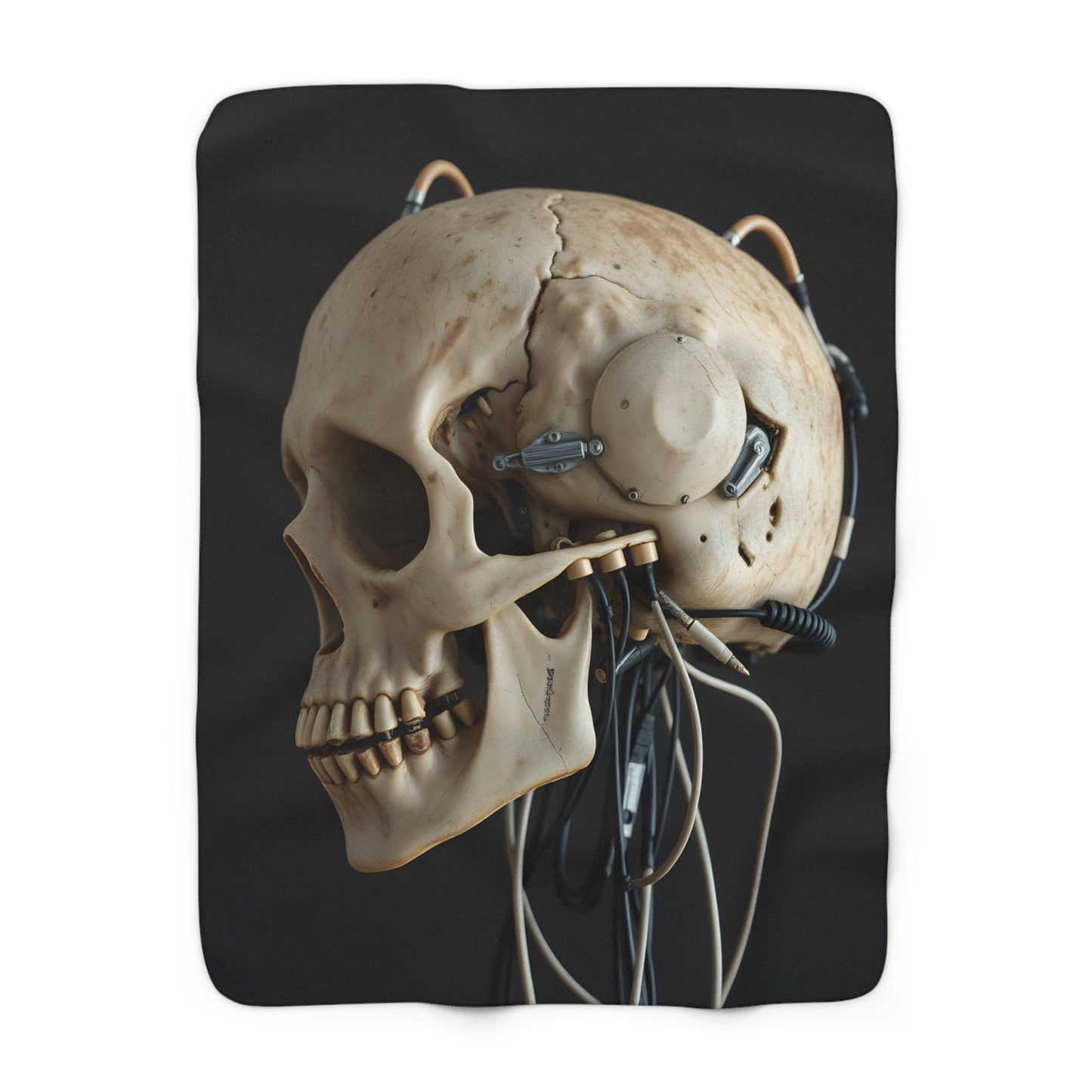 Sherpa Fleece Blanket with Futuristic Cyber Skull Design