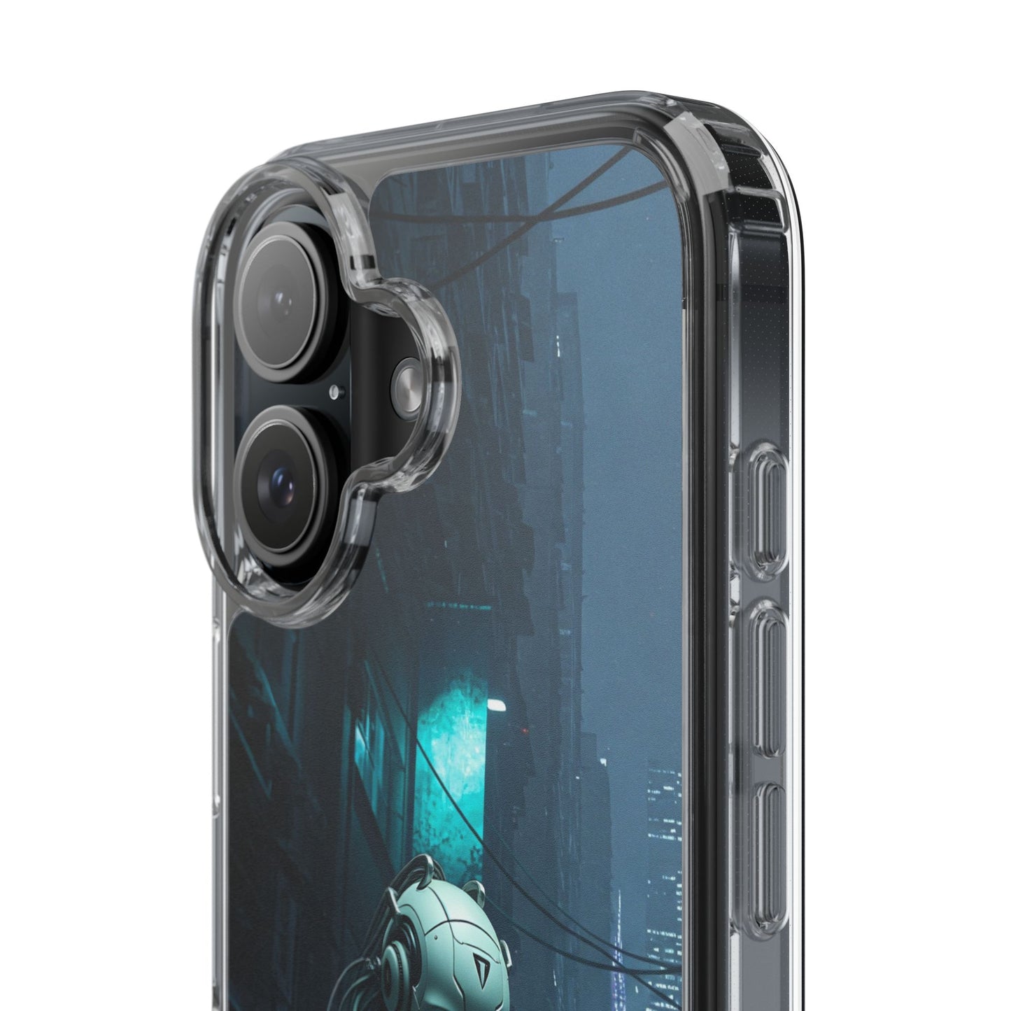 Futuristic Clear Phone Case with Neon City Design