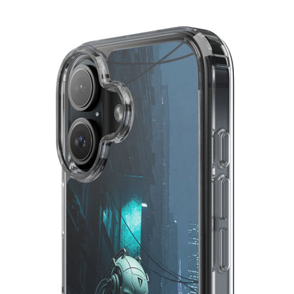 Futuristic Clear Phone Case with Neon City Design