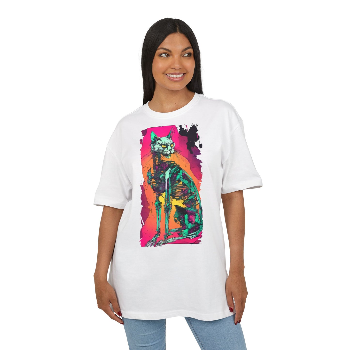 Vibrant Cat Art Tee, Unisex Oversized T-Shirt, Colorful Pet Lover Gift, Unique Graphic Shirt, Casual Everyday Wear