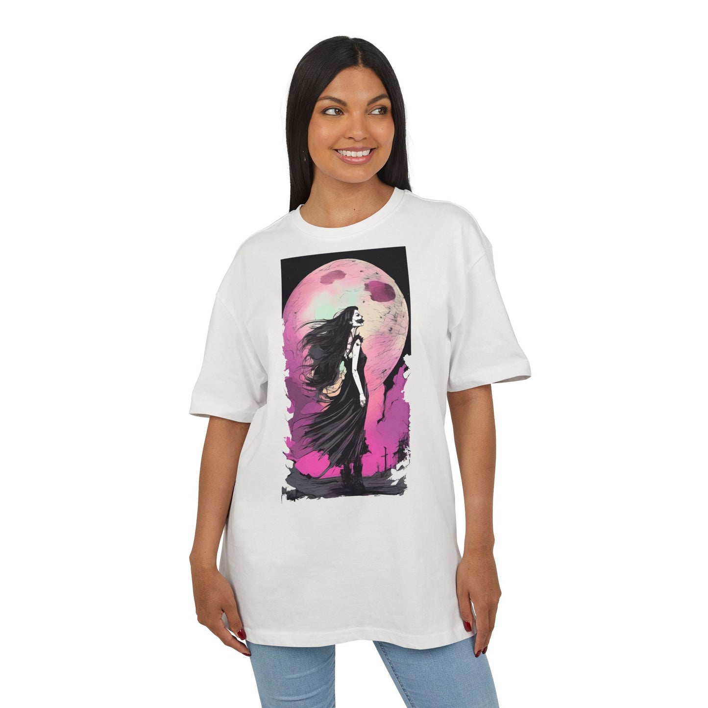 Unisex Heavy Oversize Tee with Moonlit Design, Graphic Tee for Night Lovers, Alternative Fashion, Halloween Shirt, Gift for Her