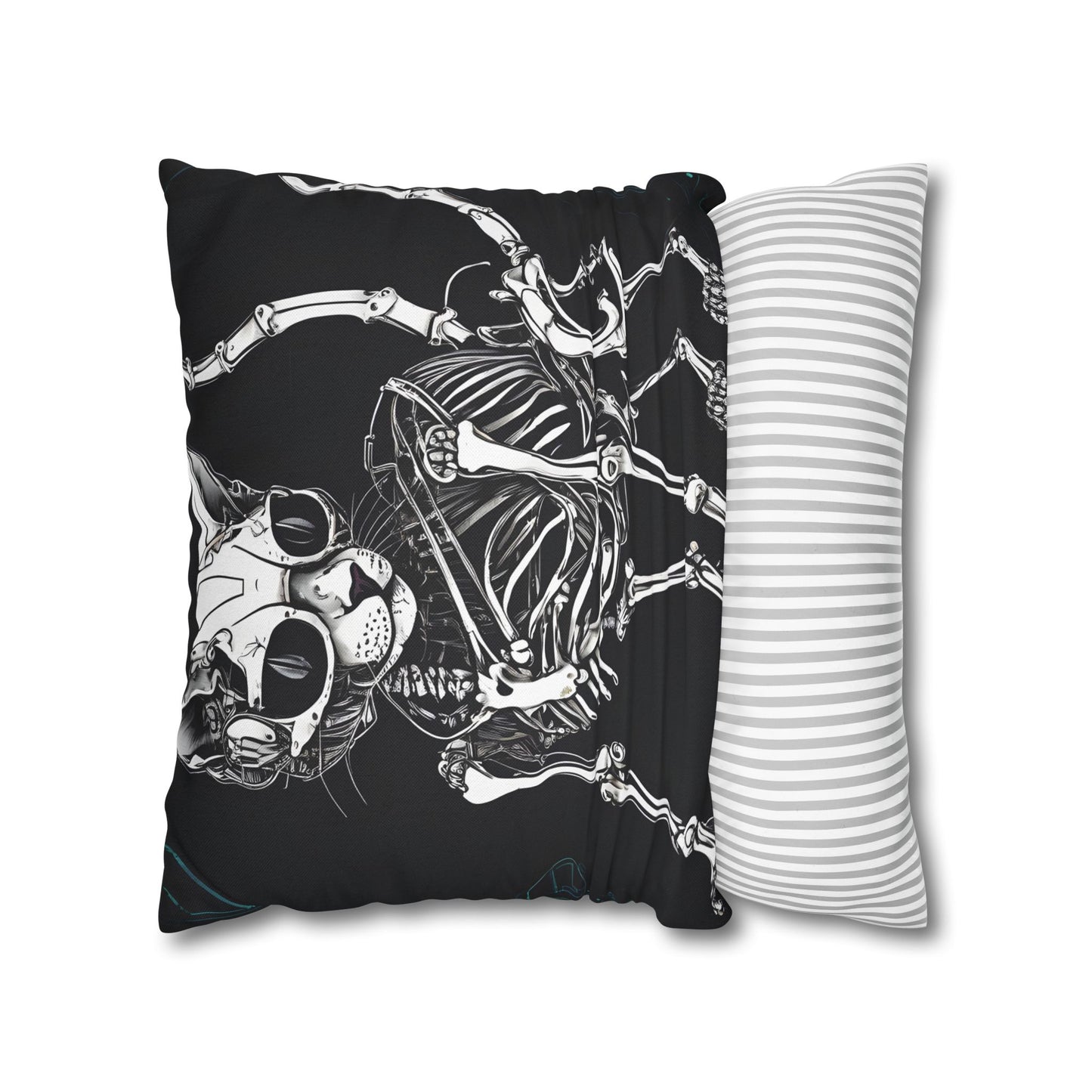 Square Pillowcase with Edgy Skeleton Cat Design