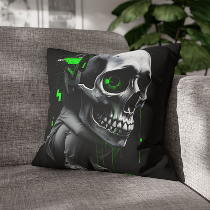 Edgy Skull Pillowcase | Gaming Decor, Modern Home Accent, Halloween Gift, Unique Couch Pillow, Cyberpunk Style