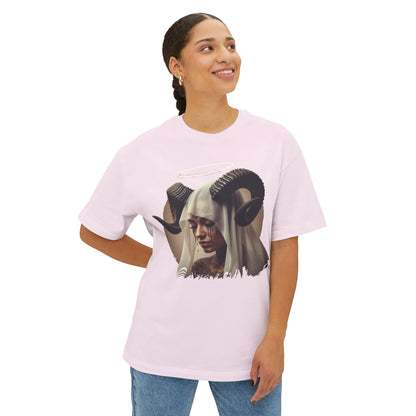 Mystical Ram Graphic Tee, Unisex Oversized Boxy Tee, Statement T-Shirt, Boho Chic Shirt, Art-Inspired Fashion, Comfortable Everyday Wear