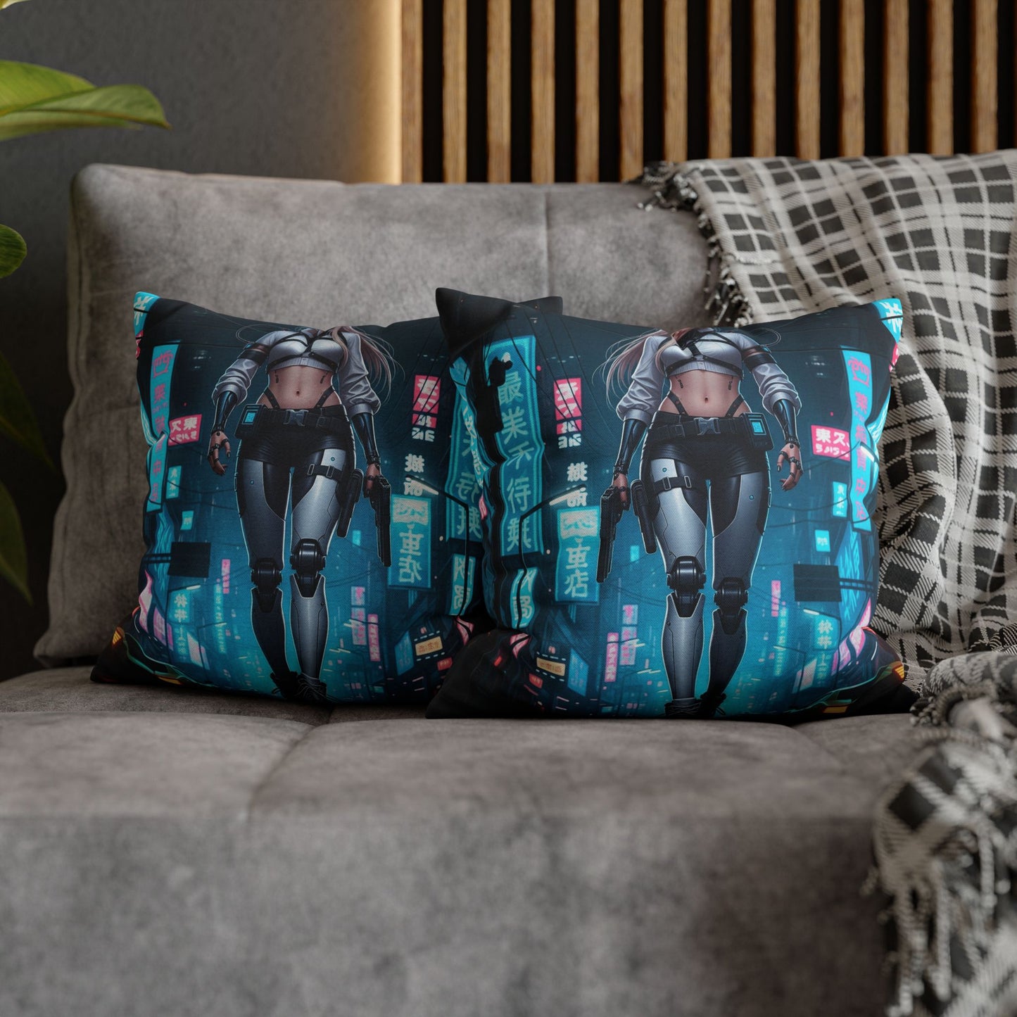Futuristic Cyberpunk Pillowcase, Cozy Home Decor, Modern Sofa Cushion, Unique Gift for Gamers, Bedroom Accent