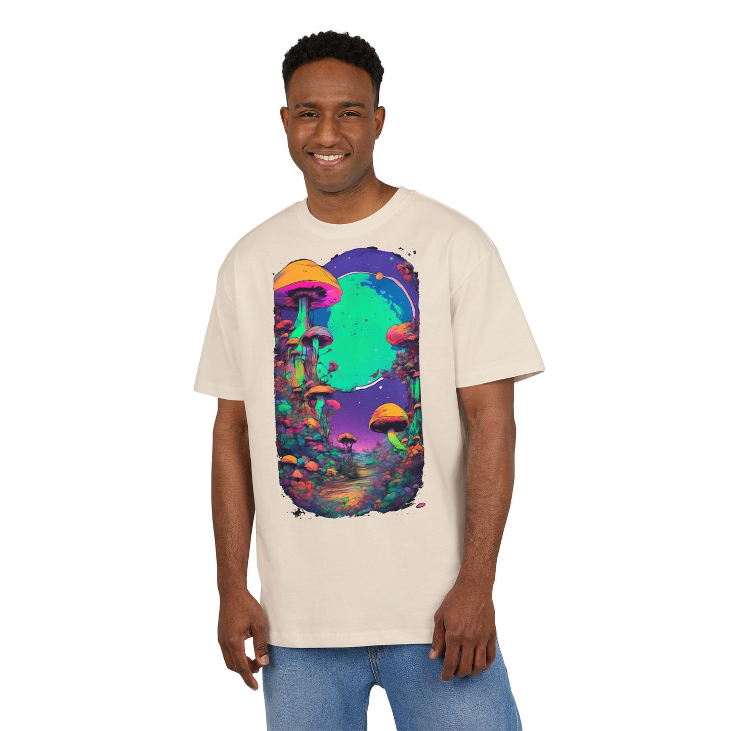 Psychedelic Mushroom Oversize Tee, Unisex Heavyweight Shirt, Bohemian Fashion, Festival Wear, Nature Lover Gift