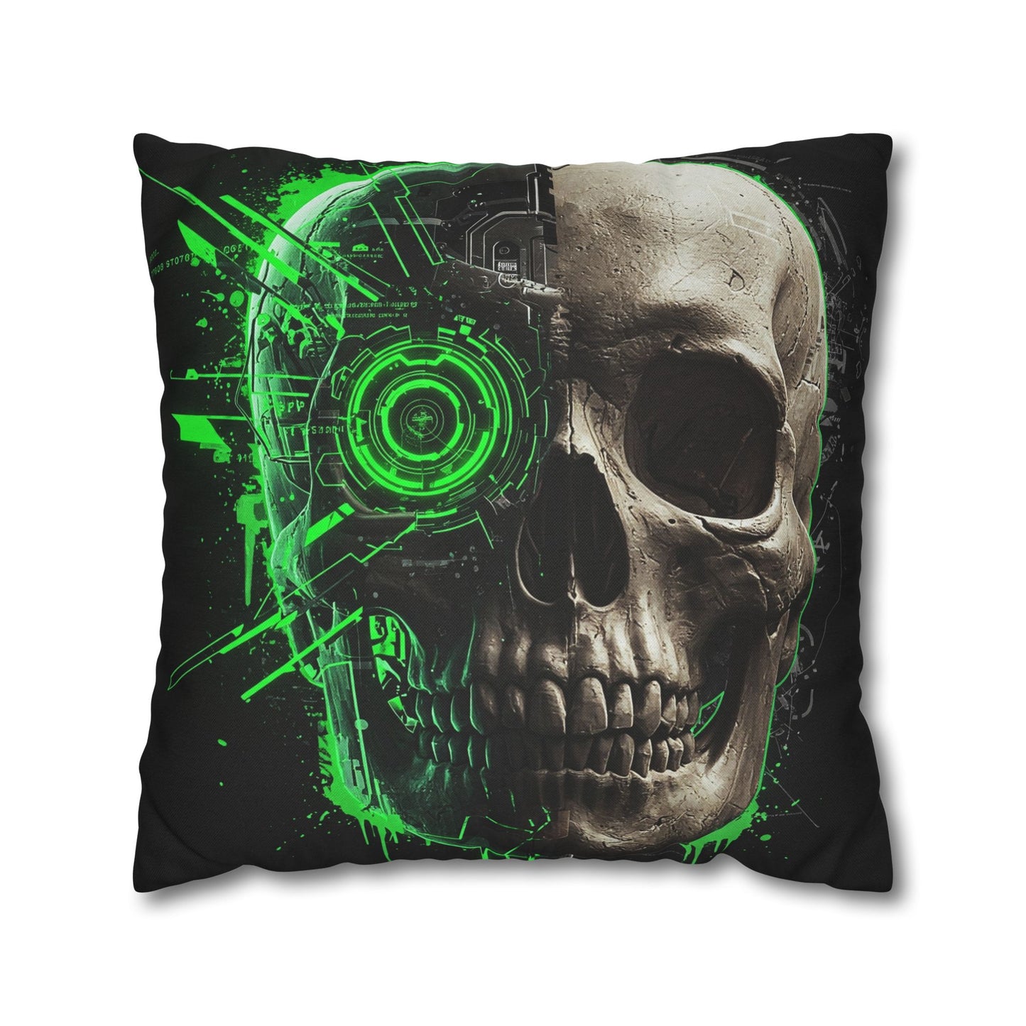Futuristic Skull Pillowcase | Gothic Decor, Cyberpunk Home Accessories, Unique Gift, Halloween Decor, Throw Pillow