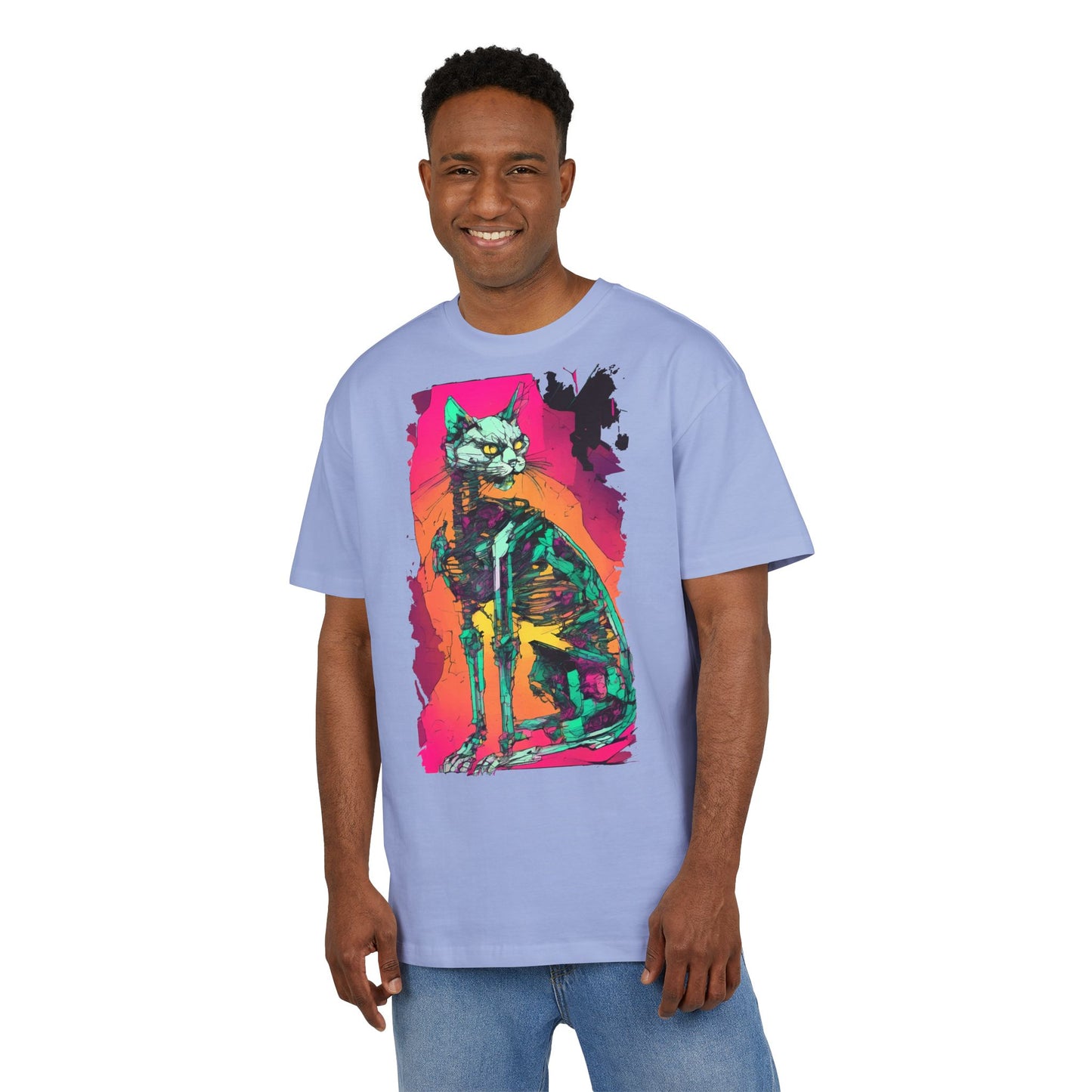 Vibrant Cat Art Tee, Unisex Oversized T-Shirt, Colorful Pet Lover Gift, Unique Graphic Shirt, Casual Everyday Wear