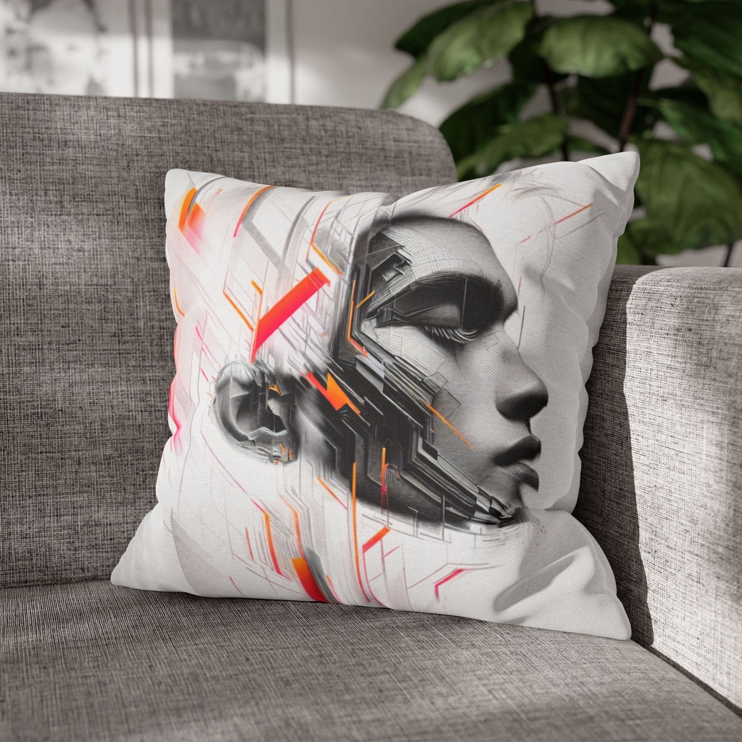 Futuristic Art Pillowcase - Modern Home Decor, Geometric Throw Pillow, Gift for Tech Lovers, Contemporary Accent Cushion