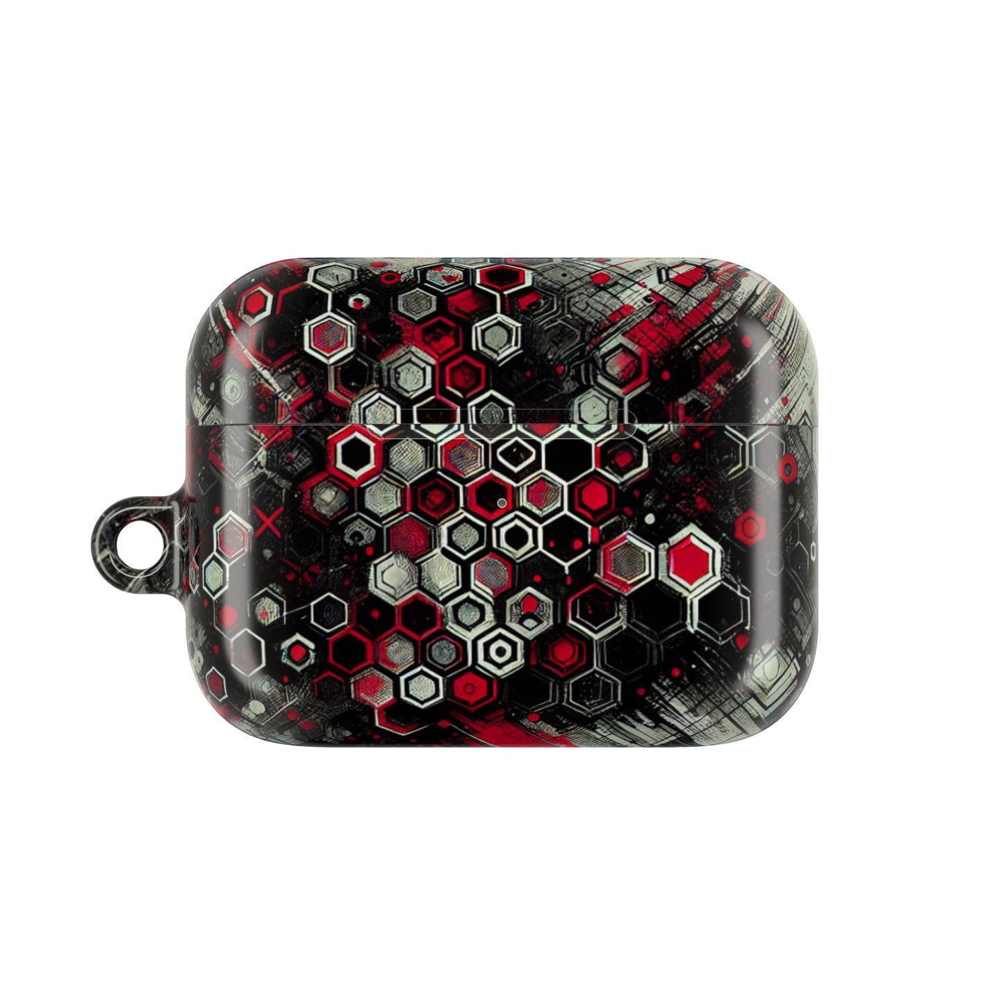 Hexagonal Red & Black AirPod Case | Trendy Tech Accessory, Unique Gifts for Music Lovers, Stylish Earbud Protection