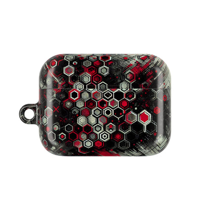 Hexagonal Red & Black AirPod Case | Trendy Tech Accessory, Unique Gifts for Music Lovers, Stylish Earbud Protection