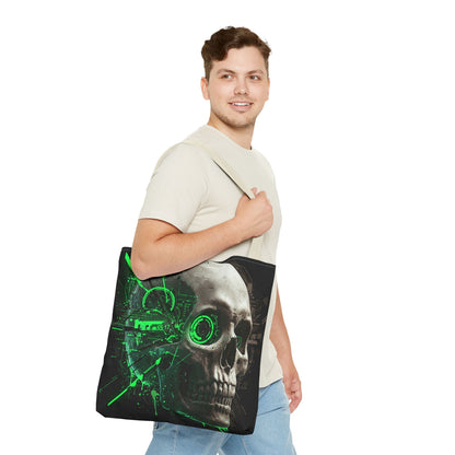 Gothic Skull Tote Bag, AOP Eco-Friendly Reusable Shopper, Dark Aesthetic Gift, Halloween, Cyberpunk Accessories, Stylish Everyday Carry