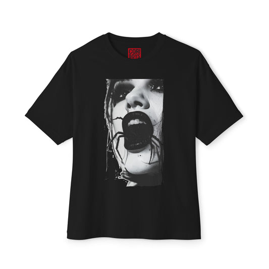 Spooky Spider Graphic Tee, Unisex Oversized Black Widow Shirt, Halloween Apparel, Creepy Casual Wear, Unique Gift Idea