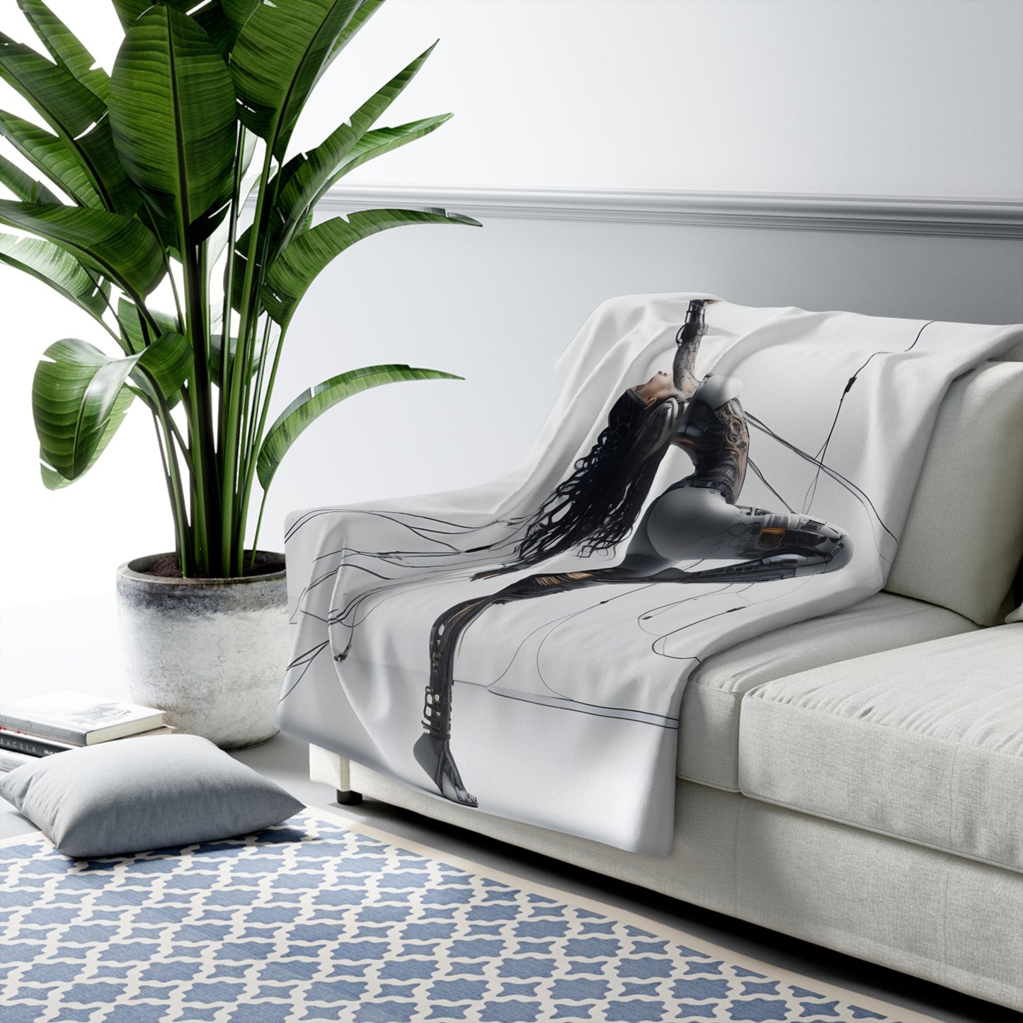 Sherpa Fleece Blanket with Futuristic Cyber Design