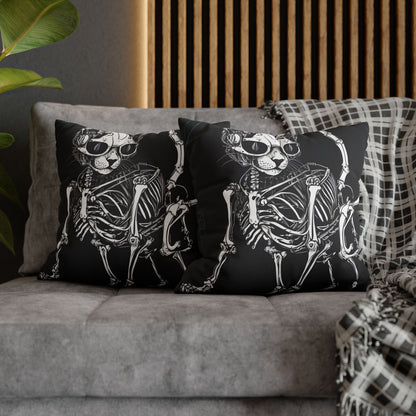Square Pillowcase with Edgy Skeleton Cat Design
