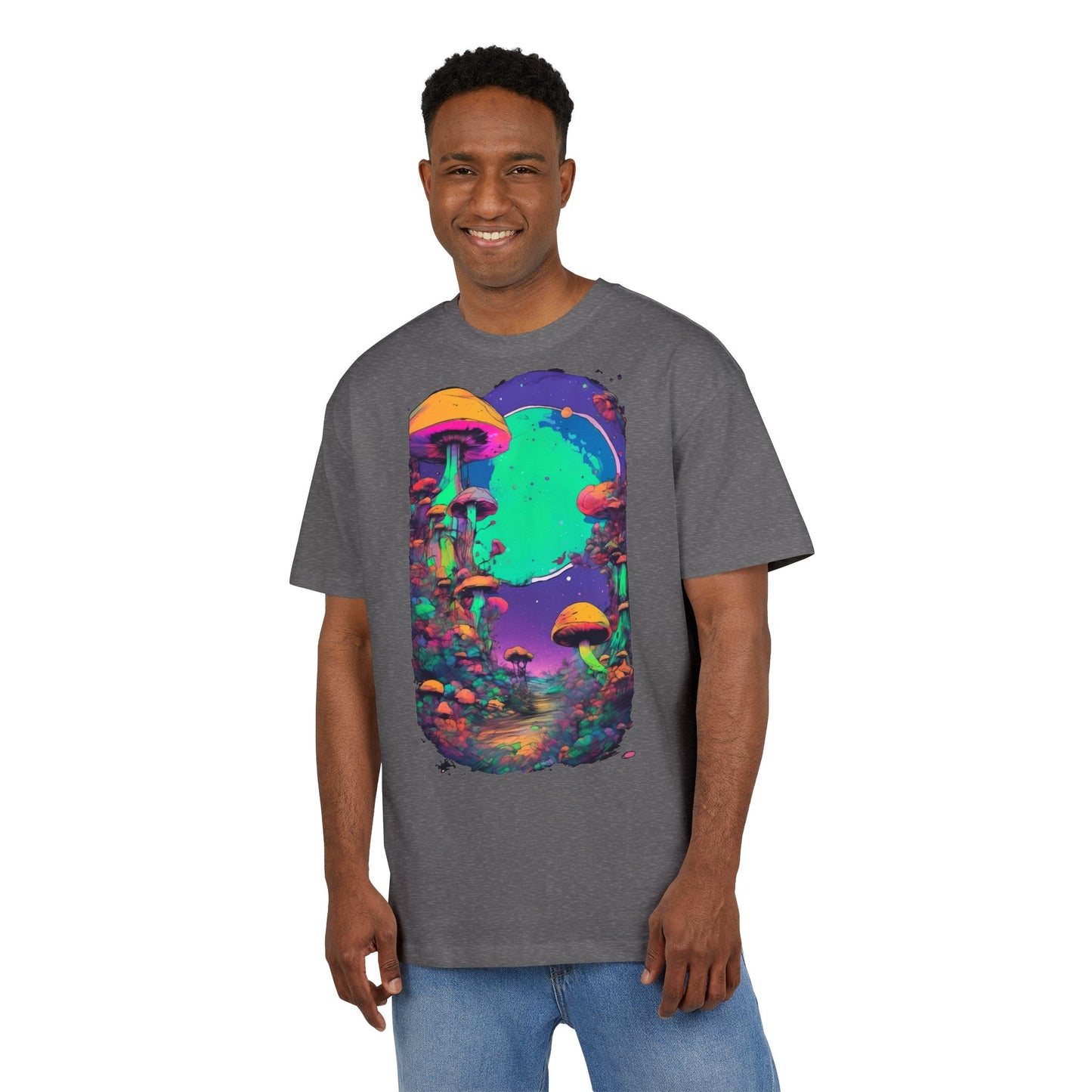 Psychedelic Mushroom Oversize Tee, Unisex Heavyweight Shirt, Bohemian Fashion, Festival Wear, Nature Lover Gift