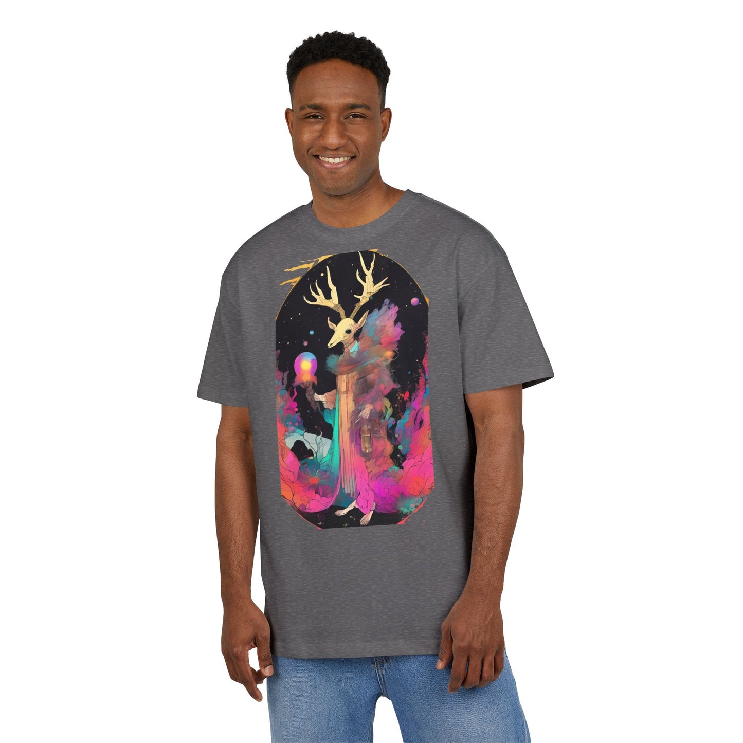 Cosmic Stag Unisex Oversize Tee | Bohemian Vibe T-Shirt, Fantasy Apparel, Unique Gift, Art-Inspired Fashion, Summer Style
