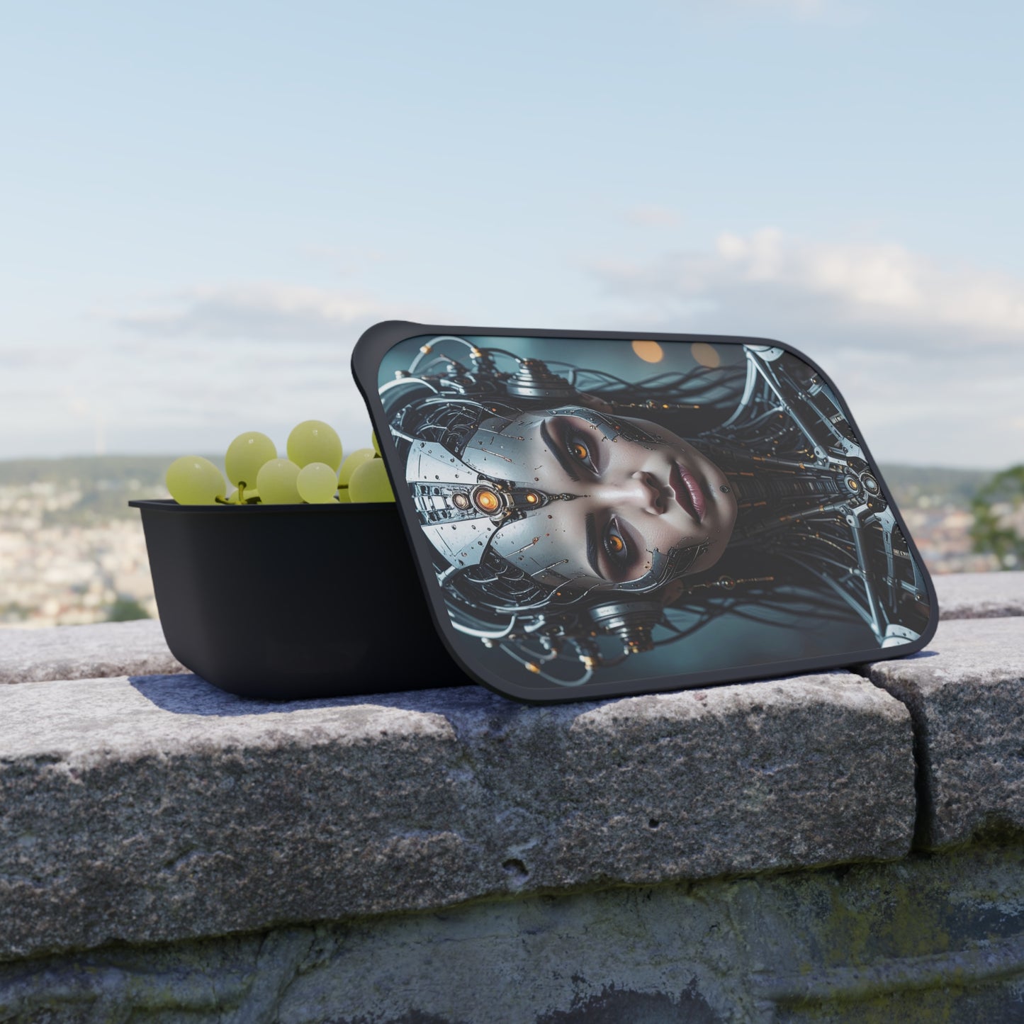 Futuristic Bento Box with Design, Cyberpunk Lunch Container, Stylish Meal Prep Box, Unique Gift for Tech Lovers, Eco-Friendly Food Storage