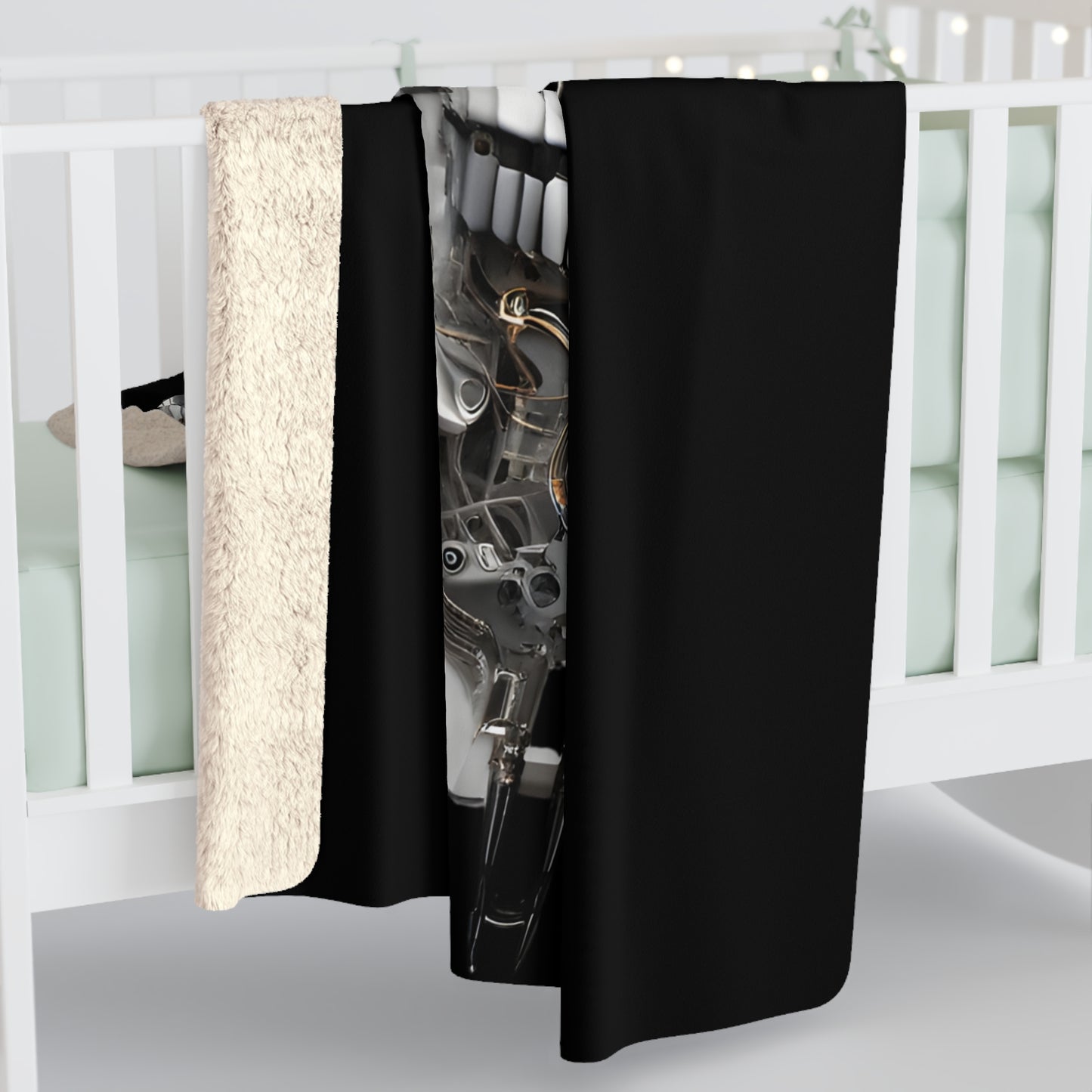 Sherpa Fleece Blanket with Futuristic Cyber Skull Design