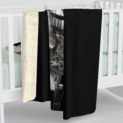 Sherpa Fleece Blanket with Futuristic Cyber Skull Design