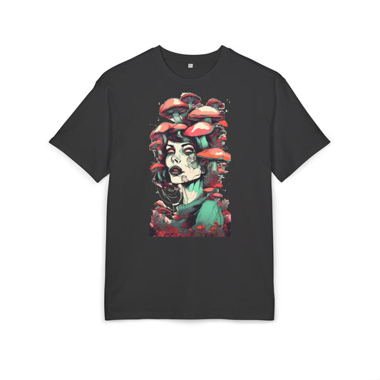 Mushroom Woman Oversized Tee, Bohemian Graphic T-Shirt, Unique Art Tee, Festival Wear, Streetwear Style Top