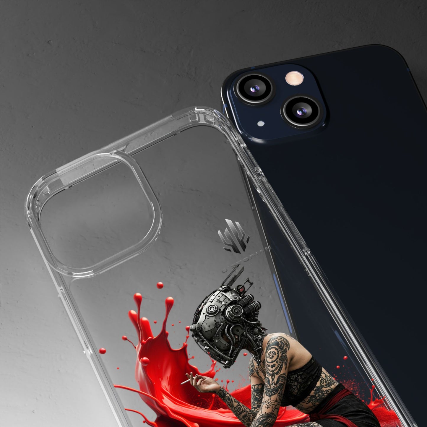 Dystopian Art Clear Phone Case - Futuristic Style with Bold Design